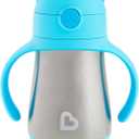 Munchkin Cool Cat Sippy Cup for Toddlers, Stainless Steel Straw Cup, 8 Ounce, Blue