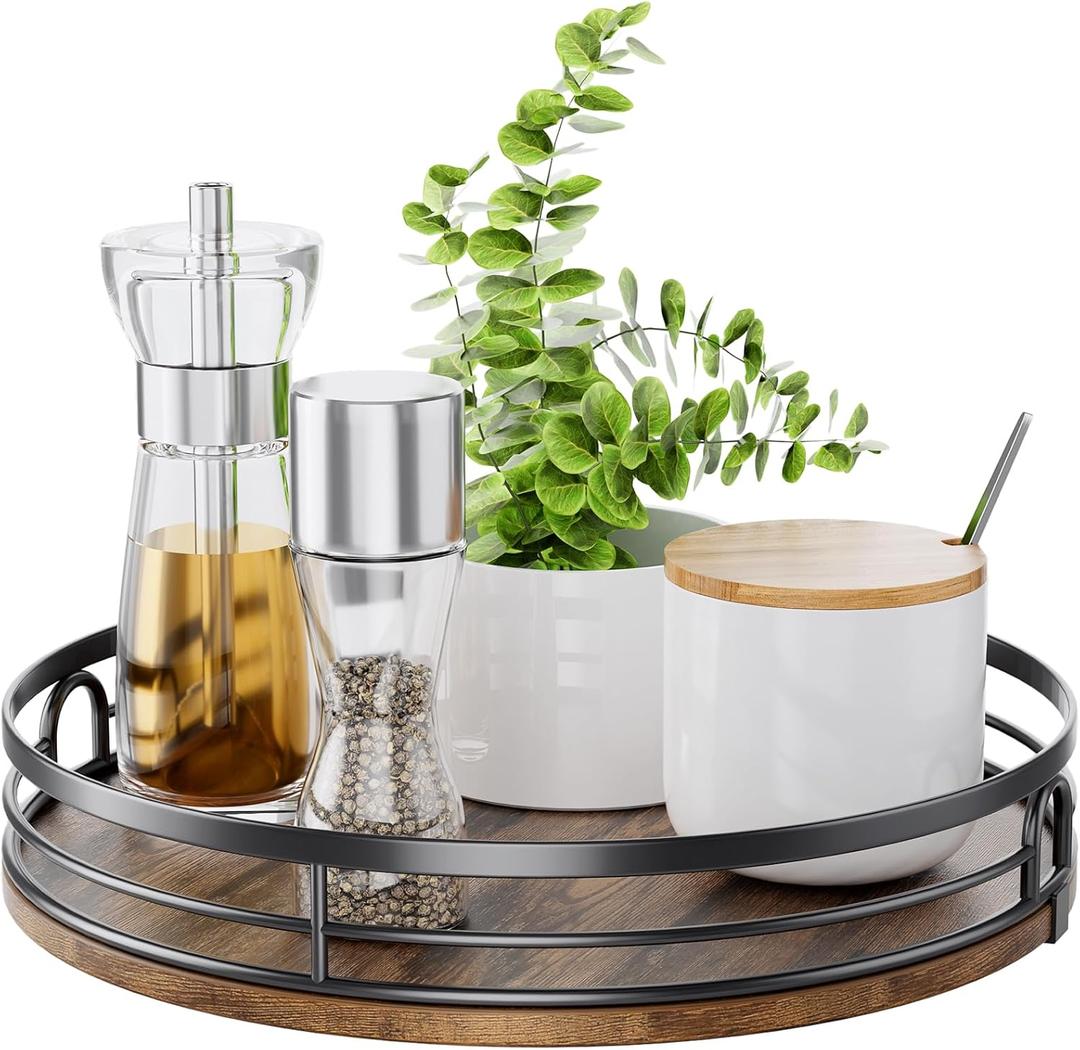 LAMU 11'' Lazy Susan Turntable Organizer for Cabinet, Round Wood Lazy Susan for Table Top, Countertop, Kitchen, Pantry, Spice, Bathroom Vanity, Decor