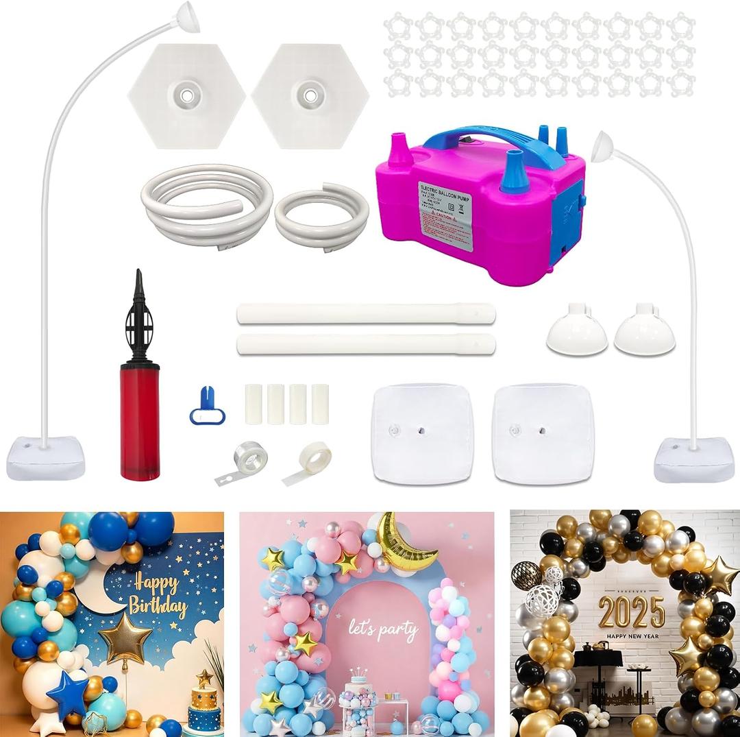 AerWo Balloon Arch Kit with Balloon Pump Electric, 8.2FT & 5FT Half Balloon Arch Stand with Base, Free Bending Balloon Stand Kit for Wedding Birthday Party Baby Shower Graduation Decorations