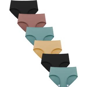 Underwear Women Pack Soft Cotton Mid/Low Rise Women's Panties 6 Pack (2 Black/2 Turquoise/1 Beige/1 Toffee)