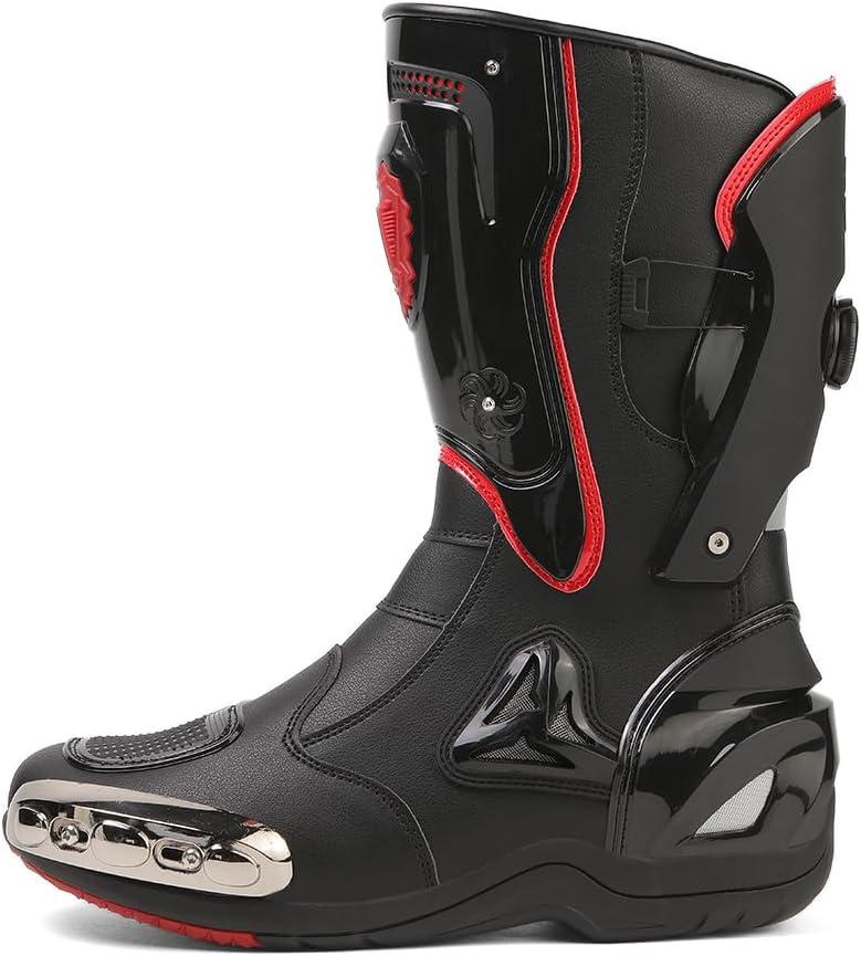 Zeozoom Motorcycle Riding Boots Motorcycle Leather Boots for Women and Men Protection Anti Slip Racing Sports (Black, Adult, Men, 11.5, Numeric, US Footwear Size System, Medium)
