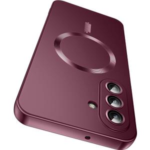 LEKEVO Magnetic for Samsung Galaxy A17 5G Case [Compatible with MagSafe][Built-in Camera Lens Protector] Slim Soft Silicone Bumper Shockproof Metallic Luster Phone Case, Burgundy