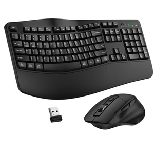 Wireless Keyboard and Mouse Combo, 2.4G Full Size Wave Keys Ergonomic Keyboard with Wrist Rest and 3-Level DPI Adjustable Wireless Ergonomic Mouse for Windows, Mac OS Desktop/Laptop/PC(Black)