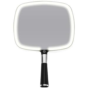 MIRRORVANA Lighted Travel Makeup Mirror - 2 in 1 Handheld & Tabletop LED Mirror with 3 Light Modes, Detachable Stand, and Comfy Handle - 9" x 13" (Black) 