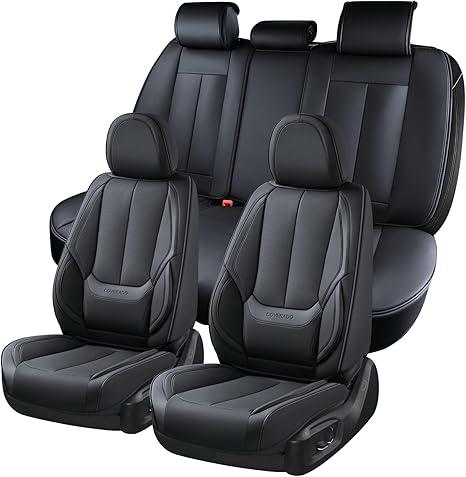 Coverado Car Seat Covers Full Set, Seat Covers for Cars, Black Car Seat Covers Front Seats and Back Car Seat Protector Waterproof, Leather Car Seat Cushion Universal Fit for Most Cars, Black