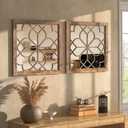 Set of 2 18 Inch Large Square Maroon Window Pane Wall Mirrors, Shatterproof Rustic Farmhouse Boho Vintage Accent Mirrors for Living Room, Bedroom, Bathroom, Entryway & Home Decor