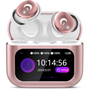 Sleep Earbuds Bluetooth 5.4 in Ear Smart Touch Screen Ear Buds, 48H Playtime Mini Sleep Headphones Small Design for Side Sleepers, 5 EQ Modes, Crystal-Clear Calls, IPX7 Waterproof Earphones Rose Gold