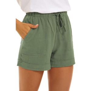 KINGFEN Women Casual Shorts Drawstring Comfy Elastic Waist Shorts Summer Pull On Short with Pockets(S-2XL) (Green)