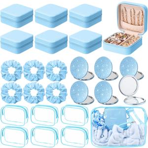Yalikop 24 Pcs Spa Party Favor 6 Jewelry Boxes 6 Scrunchies 6 Glitter Mirrors 6 Bag Gift for Mother's Day Bridal Bachelorette Party (Blue)