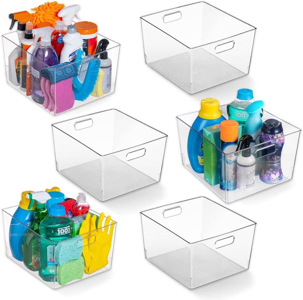 ClearSpace Clear Plastic Storage Bins XL 6 Pack Perfect Kitchen or Pantry Organization Fridge Organizer and Storage Bins, Cabinet Organizers