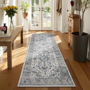 UKISS Washable Runner Rug 2x6 Non-Slip Soft Boho Vintage Floral Kitchen Rug Runner RugsLong Low Pile Carpet Runner Rug for Entryway Bedroom, Kitchen, Laundry, Bathroom.