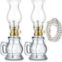 Yexiya 2 Pieces Rustic Oil Lamp Lantern Large Classic Kerosene Lamp Vintage Glass Kerosene with 6.6 ft Extra Oil Wick for Indoor Use Home Decor Lighting(Fresh)