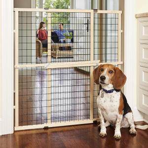 MYPET Wire Mesh Dog Gate: 29.5"-40" Wide, Pressure Mounted with No Tools; Expandable, Durable Pet Gates for Doors and Hallways, 37" Tall, Made with Sustainable Hardwood
