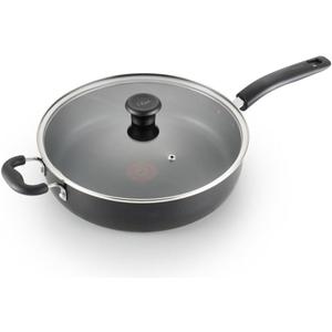 T-fal Specialty Nonstick Saute Pan with Glass Lid 5 Quart, Oven Broiler Safe 350F, Cookware, Deep Frying Pan with Handle, Skillet, Kitchen, Pots and Pans, Dishwasher Safe, Black