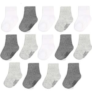 Fruit of the Loom Baby 14-Pack Grow & Fit Flex Zones Cotton Stretch Socks - Unisex, Girls, Boys (0-6 Months, Grey)