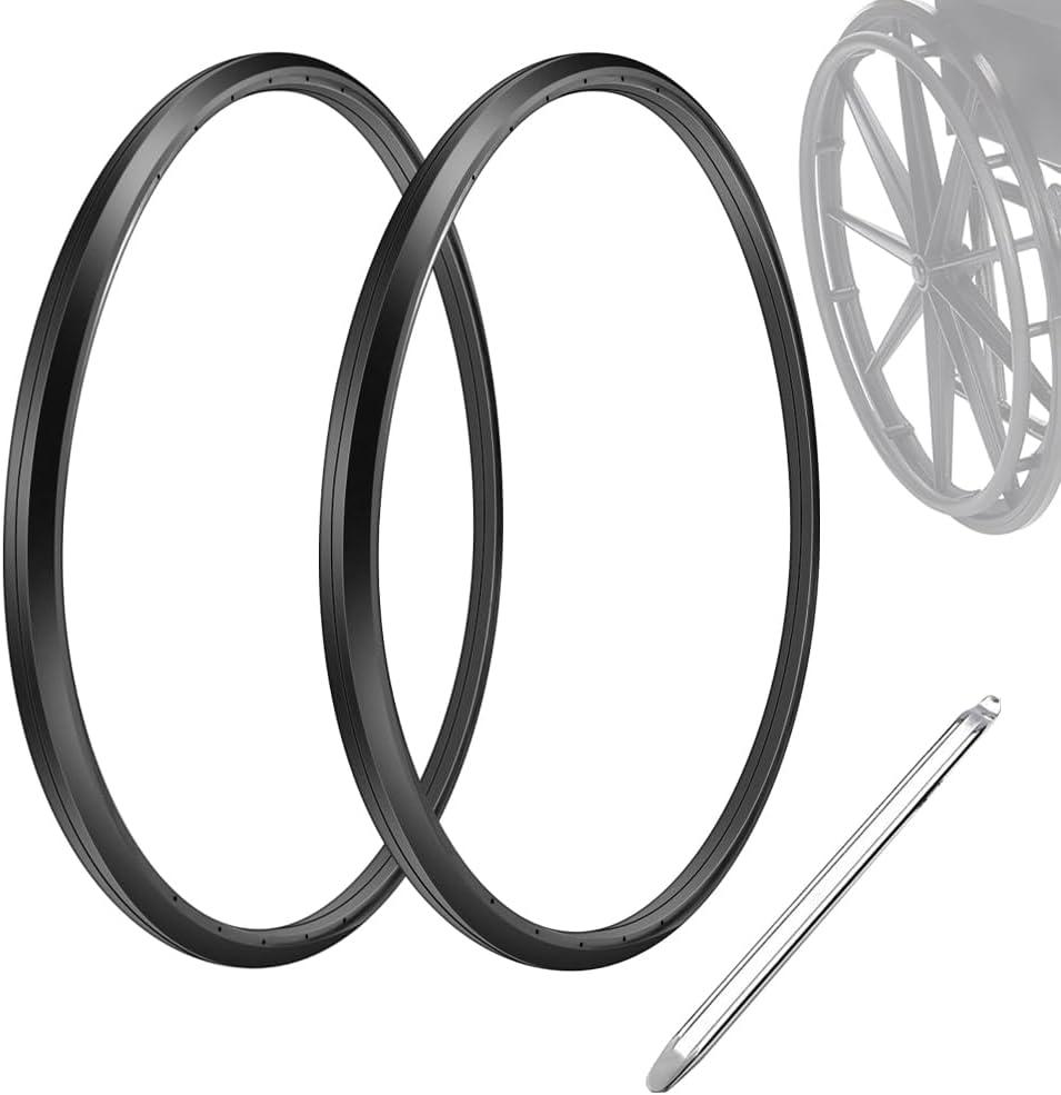Wheelchair Rear Wheel Replacement Tire, 24 "X 1" Universal Flat-Free Polyurethane Tire,Equipped With Installation Tools, Wheelchair Accessories For All Brands(1 Pair) (Black)