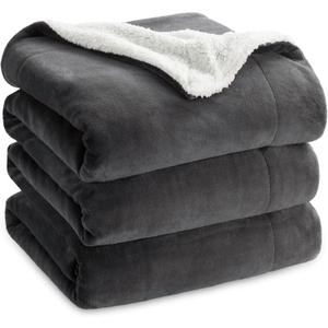 Bedsure GentleSoft Sherpa Fleece Blankets Queen Size for Bed - Thick and Warm Throw for Women and Men, Soft Fuzzy Plush Queen Blanket for Winter, Non-Heated, Charcoal, 90x90 Inches