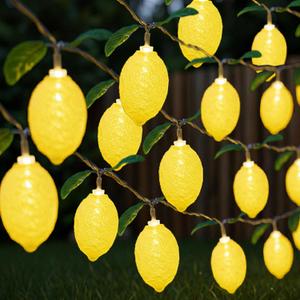 Baquler 2 Pcs 3D Lemon LED String Lights Battery Operated Spring Summer Artificial Fruit Garland 19.68ft 40leds Lemon Light Bulbs with Branches Leaves Fairy Lights for Wedding Party Table Decorations