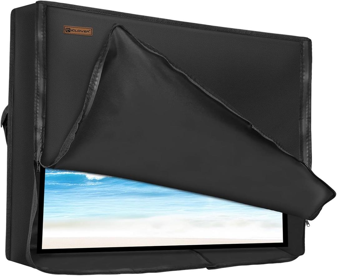 3-Side Zippered Box-Shaped Outdoor TV Cover 30 to 32 Inch Waterproof, 600D Heavy Duty Oxford Weatherproof TV Enclosure Protector, Waterproof Double Zipper Front Flap for Outside Flat Screen 30-32in TV
