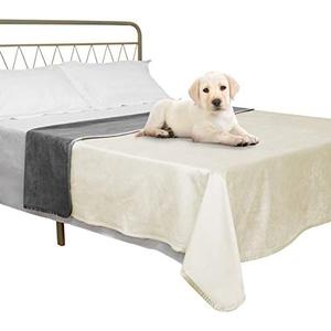 Ameritex Pet Bed Blanket Reversible 100% Waterproof Velvet Super Soft for Sofa and Bed (40x60 Inches, Cream+Grey)