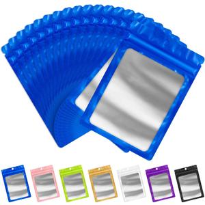 FUNFERY 100 Pack Mylar Resealable Bags Foil Packaging Bags with Clear Window,Zipper Pouch Smell Proof Bag for Food Storage,Cookies,Sample,Small Business(Blue,4x6inch)