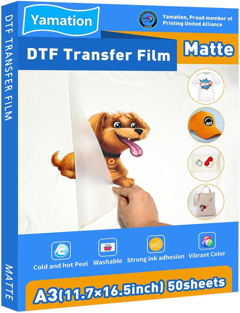 DTF Transfer Film: A3 50 Sheets Premium Double-Sided Matte Finish PET Transfer Paper Direct to T Shirts