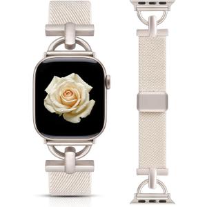 Wearlizer Compatible with Apple Watch Bands Magnetic Stretchy Women Men | Designer D-Shape Elastic Nylon Loop Strap for iWatch Series 11 10 9 8 7 6 5 4 SE/Ultra 3 2 1 42/46/38/40/41/44/45/49mm