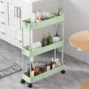 2 Pack 3 Tier Slim Storage Cart, Bathroom Rolling Utility Organizer