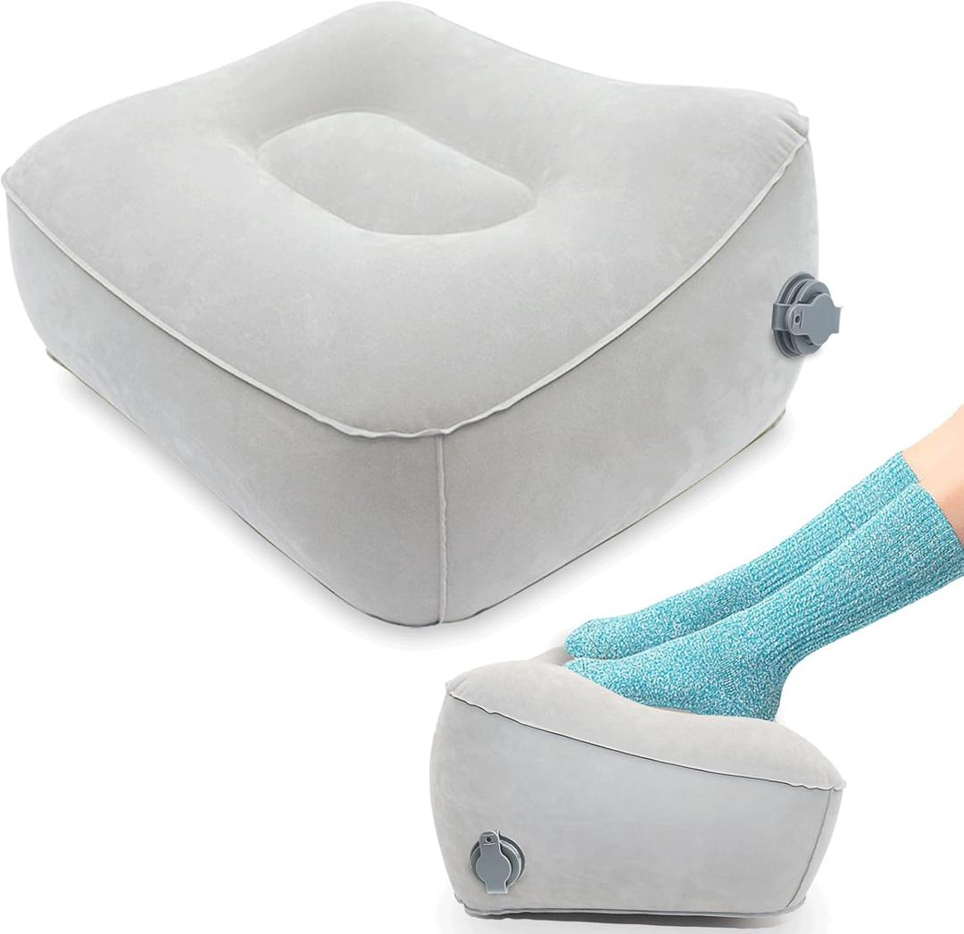 Inflatable Foot Rest, Carseat Inflatable Foot Rest Pillow, Airplanes Inflatable Foot Rest Cars, Travel Footrest Pillow for Home Office,Trains (Grey, 14.5" L11.8" W7.9H)