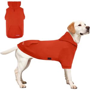 Dog HoodiePet Warm Sweatshirt Pullover Clothes with Pocket Cold Days Outfits Christmas Sweater with Leash Hole Spring Fall Winter Coat for Dogs (Orange, 2XL)