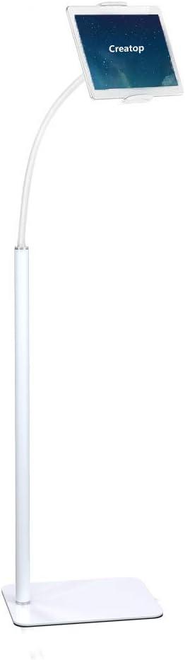 Tablet Floor Stand with Flexible Gooseneck and Stable Base, Tablet Stand Adjustable 360 Degree Roating Floor Stand for iPad, Cell Phone Within 3.5-10 inches (Standard, White)