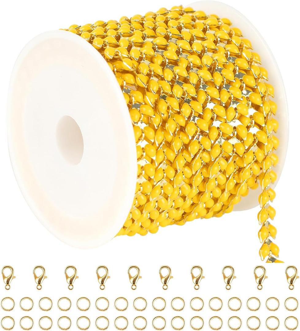 YOUBEIYEE 3M Gold Plated Chain Necklace for Women Jewelry DIY Copper Arrow Cable Link Chain Jewelry Making Supplies Findings Yellow Enamel Craft Chain Roll