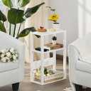 3-Tier Small Narrow Wood Side Table with Charging Station, Skinny Nightstand for Small Space, Slim Bedside Table with Storage for Couch, Thin End Table with USB Ports and Outlets, White (1 Pack)