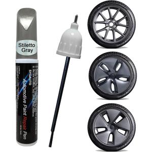 SYOAUTO Stiletto Gray Rim Touch Up Paint For Tesla Model 3 18" Aero Wheel Touch Up Paint Pen Tip and Brush 2 in 1 Rim Scratch Repair Wheel Curb Rash Paint Pen (Stiletto Gray)