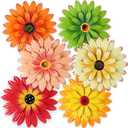 Photect 6 Pcs Metal Flowers Wall Decor Hanging Outdoor Metal Daisy Wall Art Decorations Multiple Layer 3D Daisy Flowers for Garden Farmhouse, 8 Inch(Warm Color)