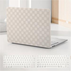 Compatible with MacBook Air 13 Inch 2022 2021-2018 M1 A2337 A2179 A1932, Checkered Textured Cream Leather Hard Shell Case No Logo Cutout & Keyboard Cover for Mac Air 13, Beige