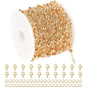 KYUNHOO 32.8 Feet Beaded Jewelry Chain Roll Light Gold Plated Cable Chain Links Soldered Iron Chain on Spool Necklace Making Supplies Thin Chain for Women DIY Craft Jewelry Finding