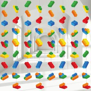 Gueevin 8pcs Building Blocks Garlands Colorful Brick Hanging Ceiling Decorations Banner Building Blocks Party Favors for Brick Block Theme Birthday Summer Party Decorations Supplies Kits