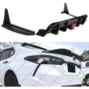 3pcs Rear Diffuser with Led Red Brake Light Compatible with 2018-2024 Toyota Camry SE XSE, with Corner Winglet Bumper Splitter Extension Fit for 2018 2019 2020 2021 2022 2023 (Glossy Black)