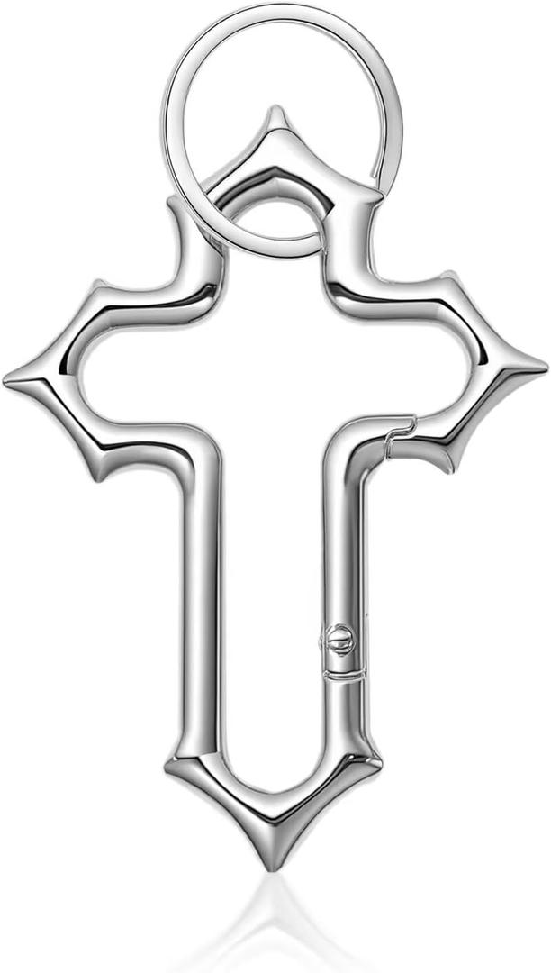 Cross Carabiner Clips Cute Cool Y2K Christian Keychains Versatile Key Ring for Handbag Backpacks Belt Loop (Silver)