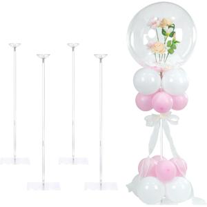 YALLOVE Balloon Stands for Table Set of 4, Adjustable Height 15.75 Inch, 23.62 Inch Balloon Centerpiece Stand, Acrylic Balloon Stick Holder with Base for Party Decorations (Balloons Not Included)