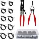 42Pcs 24-46mm Spring Hose Clamps With Swivel Flat Hose Clamp Plier Hose Removal Pliers Assortment kits -10 Large Sizes Fuel Line Clamps Made of Chrome Vanadium Steel