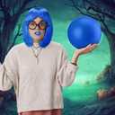 Halloween Cosplay Costume Include Blue Bob Wig Black Glasses Blue Face Paint and Ball Short Bob Wig for Women Royal Hair with Bangs Cosplay for Halloween Costume