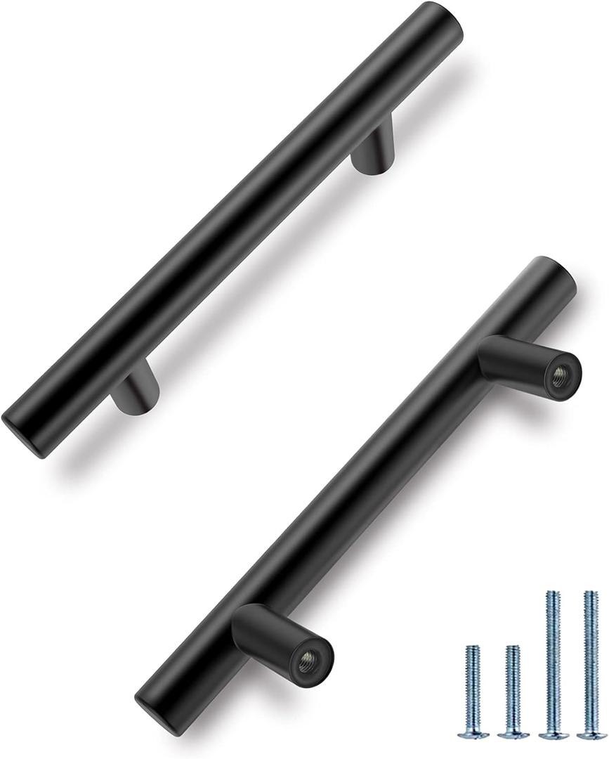 HBL' 10 Pack | 3-1/2 Inch Center to Center Matte Black Cabinet Pulls Kitchen Cabinet Handles, Made of Stainless Steel, Ideal for Cabinet,Drawer,Cupboard and Wardrobe.