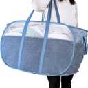 Pop Up Laundry Hamperwith Durable Handles collapsible laundry basketEasy to Open and Fold for college Dorm,kids roomtravel (Blue)