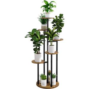Plant Stand Indoor 6 Tier 9 Potted Multiple Flower Pot Holder for Patio Garden Balcony Living Room Corner (6 Tier Black+Rustic Brown)