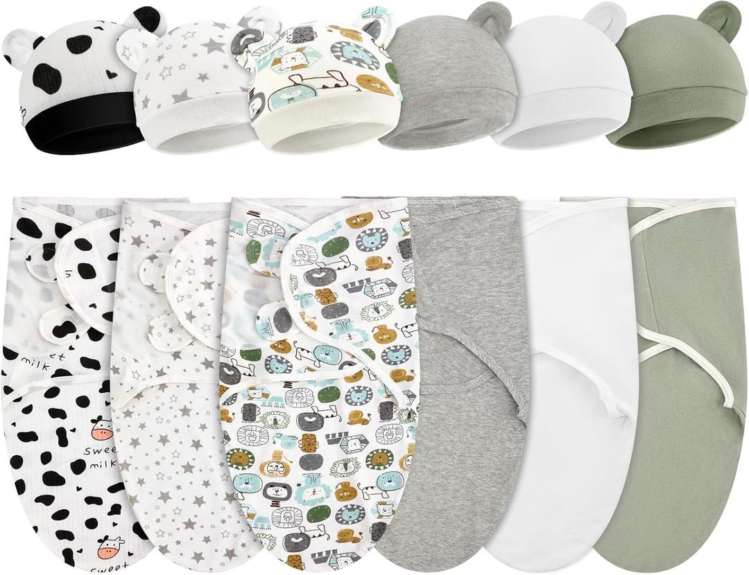 VitalCozy 6 Pack Preemie Swaddle Blanket Wrap Matching with Hat for Baby Boys or Girl Preemie Newborn Clothes Blanket(for 3-7 Lbs,Neutral Series)