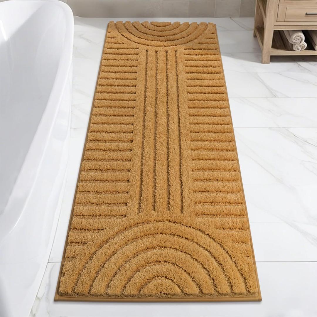 SHACOS Super Soft Bathroom Runner Rugs 24"x60" Non Slip Boho Bathroom Mats Microfiber Absorbent Carpet for Bath Room Machine Washable Shaggy Bath Rugs for Shower Bathtub Home Decor, Mustard 2'x5'