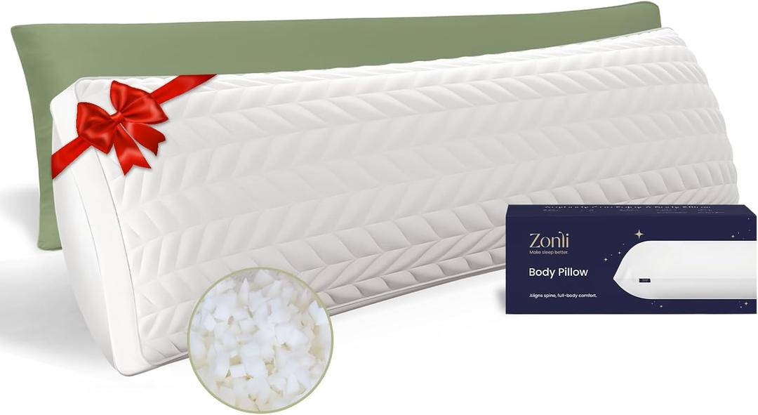 ZonLi Long Body Pillows for Adults, Memory Foam Body Pillow Adjustable, Firm Support for Side Sleepers, Pregnant Women, Washable Quilted Pillowcase, Valentines Day Gifts, 20 x 54 Inch, Sage Green