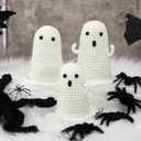 3 Pcs Halloween Crochet Ghost Decor Handmade Positive Cute Knitted Ghost Gifts Tiered Tray Decor Table Centerpieces for Halloween Home Shelf Mantel Tabletop Windowsill Funny Party Gifts